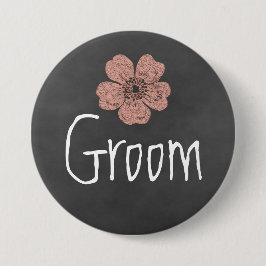 Groom Wild Peach Rose Chalkboard Button