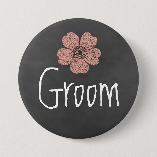 Groom Wild Peach Rose Chalkboard Button (Vorderseite)