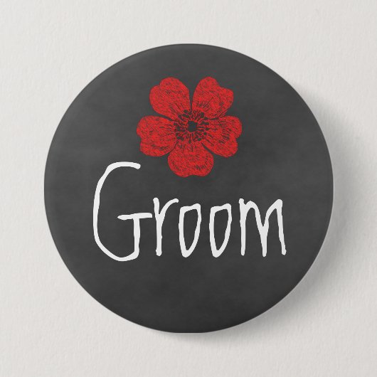 Groom Wild Rote Rosen Chalkboard Button (Vorderseite)