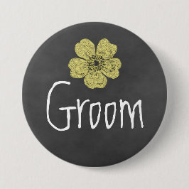 Groom Wild Yellow Roses Chalkboard Button