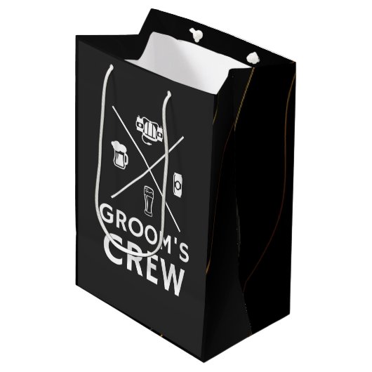 Grooms Crew Trauzeuge Bachelor Party Mittlere Geschenktüte (Vorderseite Schrägansicht)