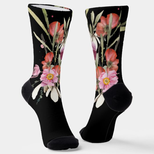 Grooms Pink Wedding Floral Bouquet auf schwarz Socken (Gewinkelt)