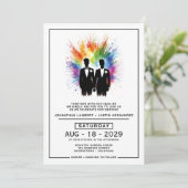 Grooms Rainbow Burst Wedding Einladung (Stehend Vorderseite)