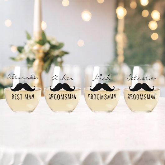 Groom's Team Name Mustache Wedding Date Weinglas Ohne Stiel (Insitu (Hochzeit))