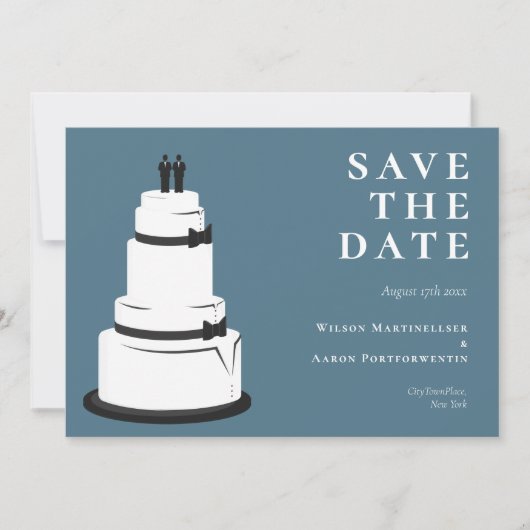 Grooms Wedding Cake Blue LGBTQ Save the Date (Vorderseite)