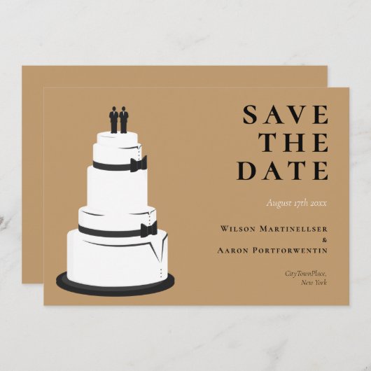 Grooms Wedding Cake Camel Brown LGBTQ Save The Date (Vorne/Hinten)