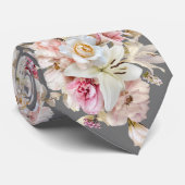 Grooms Wedding Floral Bouquet Muster auf Grau Krawatte (Gerollt)