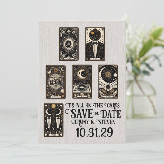 Grooms Wedding Tarot Save The Date (Stehend Vorderseite)