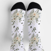 Grooms White Wedding Floral Bouquet Muster Socken (Oben)