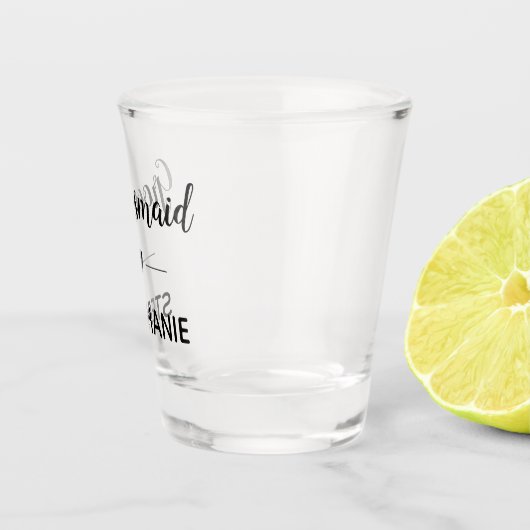 Groomsmaid Black Script Mit Monogramm Wedding Schnapsglas (Rechts)