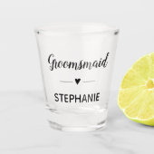 Groomsmaid Black Script Mit Monogramm Wedding Schnapsglas (Vorderseite)