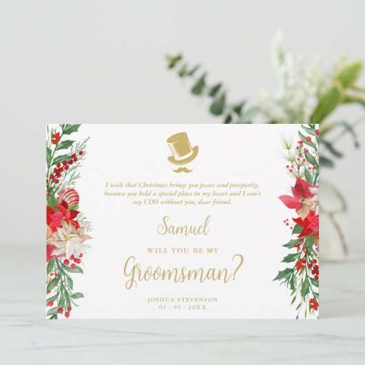 Groomsman Fancy Luxury Christmas Proposal Card (Stehend Vorderseite)