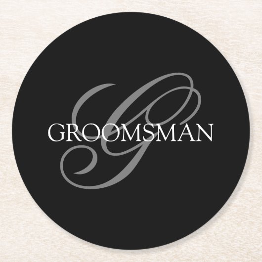 Groomsman Monogram Runder Pappuntersetzer (Vorderseite)