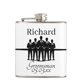 Groomsman Name Date Suit Silhouette Wedding Party Flachmann