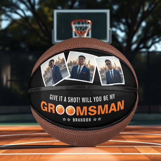 Groomsman Proposal Give it a Shot Photo Collage Mini Basketball