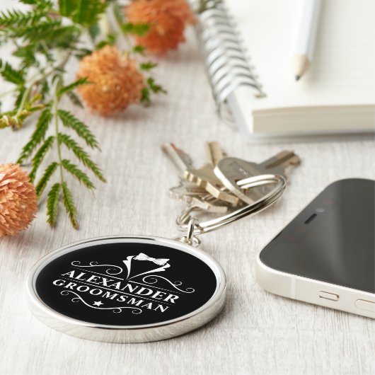 Groomsman Tuxedo Tie Black Premium Round Schlüsselanhänger (Seite)