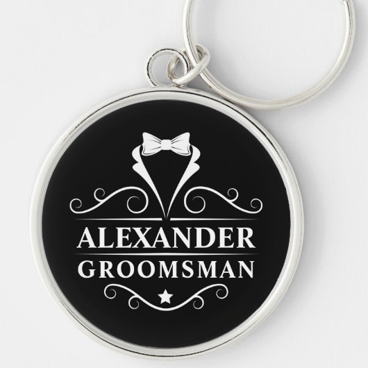 Groomsman Tuxedo Tie Black Premium Round Schlüsselanhänger (Vorne)