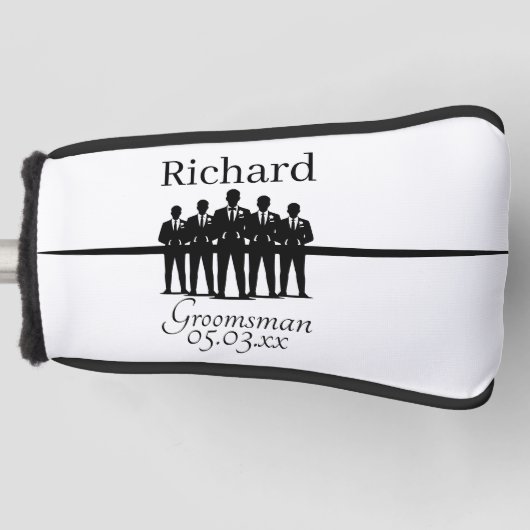 Groomsman Wedding Squad Suited Silhouette Name Golf Headcover (Vorderseite)