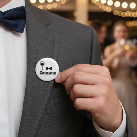 Groomsman Wine Glass and Bow Tie Button Pin 