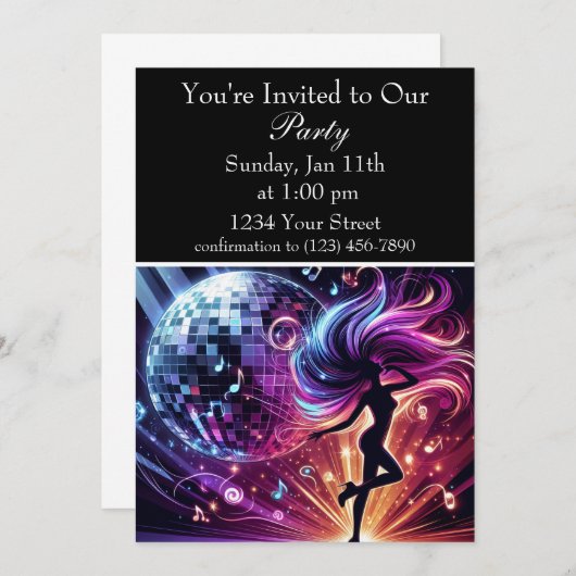 Groove & Glow: Dance Party Vibe Einladung (Vorne/Hinten)