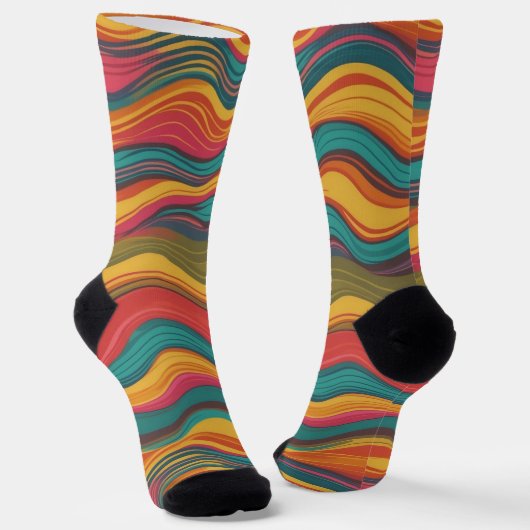 Groove Waves 70er Psychedelic Line Muster Collecti Socken (Gewinkelt)