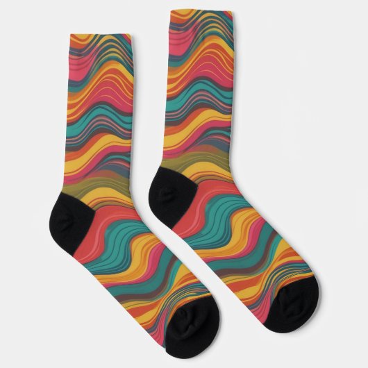 Groove Waves 70er Psychedelic Line Muster Collecti Socken (Rechts)
