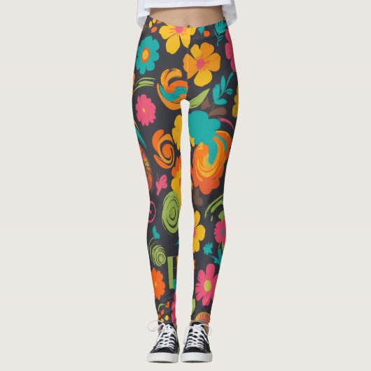 Groove Waves 70er Psychedelic Line Muster Leggings (Vorderseite)