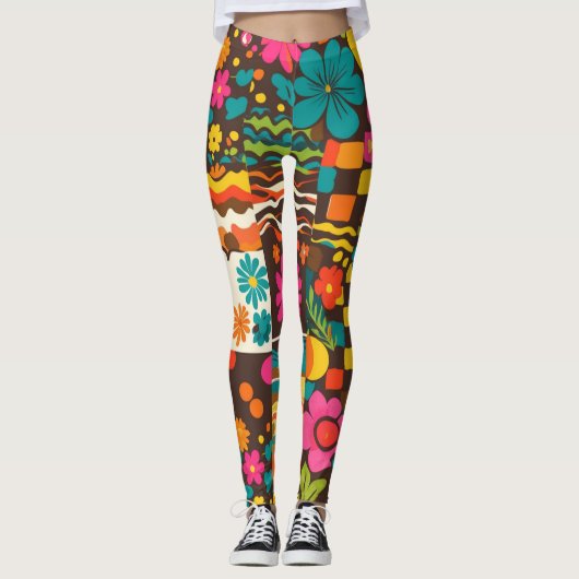 Groove Waves 70er Psychedelic Line Muster Leggings (Vorderseite)