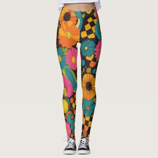 Groove Waves 70er Psychedelic Line Muster Leggings (Vorderseite)