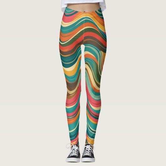 Groove Waves 70er Psychedelic Line Muster Leggings (Vorderseite)