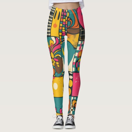 Groove Waves 70er Psychedelic Line Muster Leggings (Vorderseite)