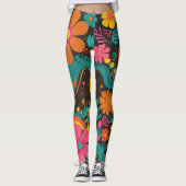 Groove Waves 70er Psychedelic Line Muster Leggings (Vorderseite)