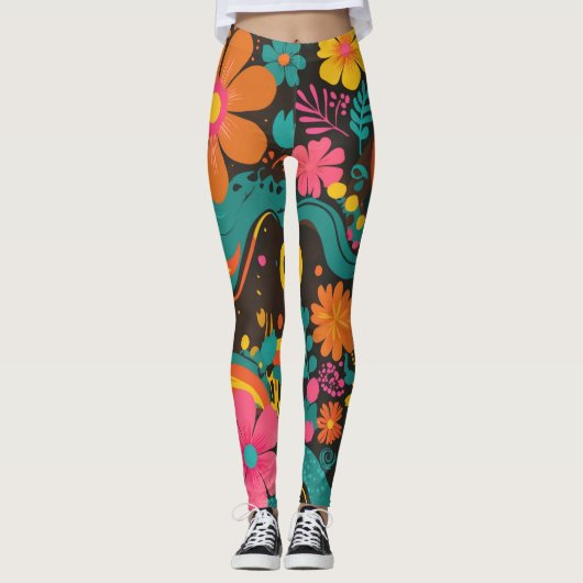 Groove Waves 70er Psychedelic Line Muster Leggings (Vorderseite)
