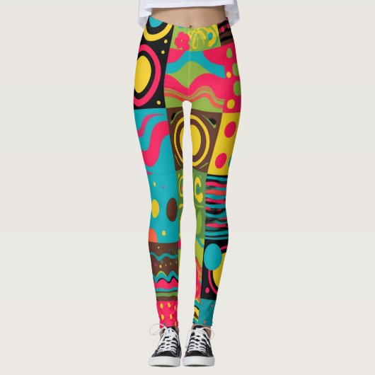 Groove Waves 70er Psychedelic Line Muster Leggings (Vorderseite)