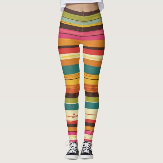 Groove Waves 70er Psychedelic Line Muster Leggings (Vorderseite)