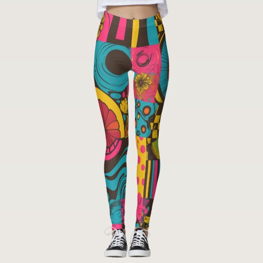 Groove Waves 70er Psychedelic Line Muster Leggings (Vorderseite)