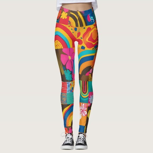 Groove Waves 70er Psychedelic Line Muster Leggings (Vorderseite)