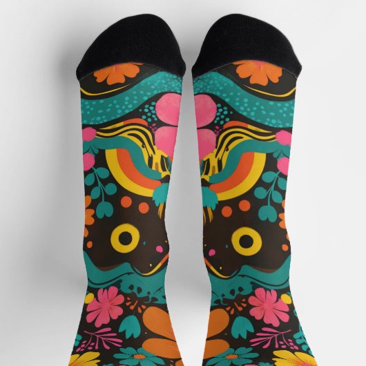 Groove Waves 70er Psychedelic Line Muster Socken (Oben)