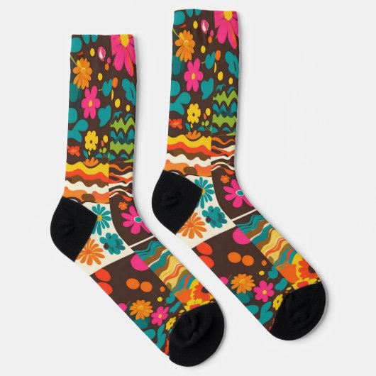 Groove Waves 70er Psychedelic Line Muster Socken (Rechts)