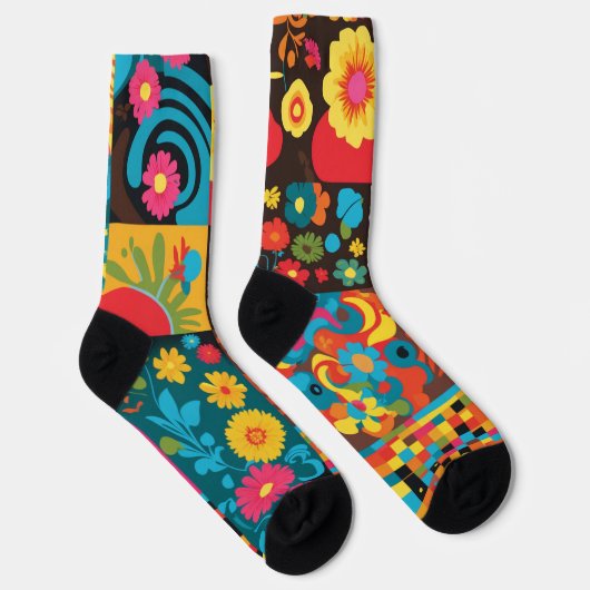 Groove Waves 70er Psychedelic Line Muster Socken (Rechts)