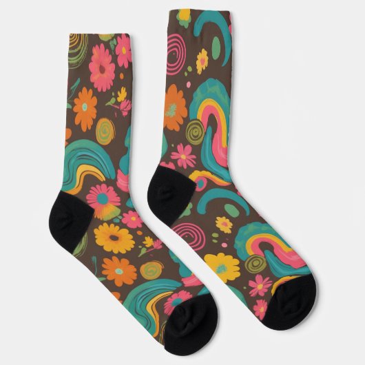 Groove Waves 70er Psychedelic Line Muster Socken (Rechts)
