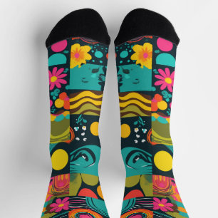 Groove Waves 70er Psychedelic Line Muster Socken