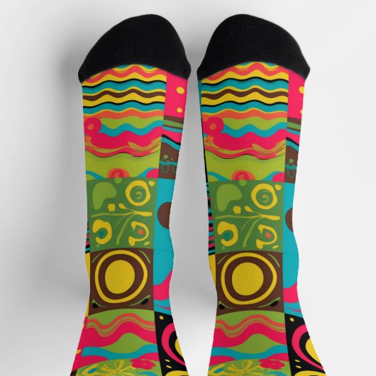 Groove Waves 70er Psychedelic Line Muster Socken (Oben)