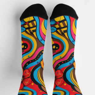 Groove Waves 70er Psychedelic Line Muster Socken