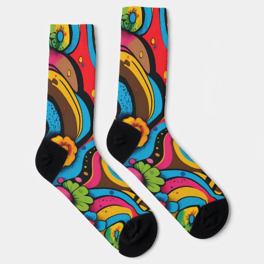 Groove Waves 70er Psychedelic Line Muster Socken (Rechts)