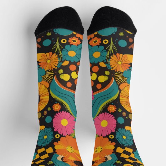 Groove Waves 70er Psychedelic Line Muster Socken (Oben)