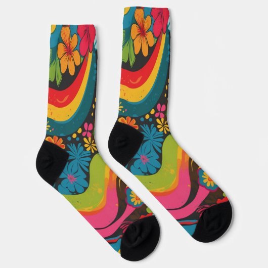 Groove Waves 70er Psychedelic Line Muster Socken (Rechts)