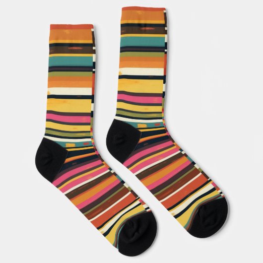 Groove Waves 70er Psychedelic Line Muster Socken (Rechts)