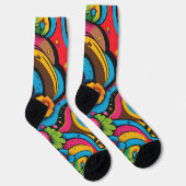 Groove Waves 70er psychedelische Linienmuster Socken (Rechts)