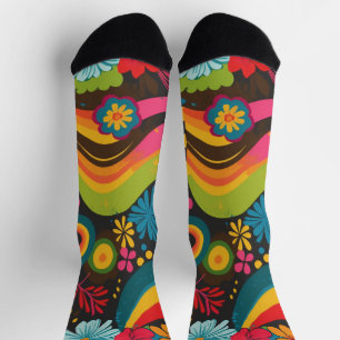 Groove Waves 70er psychedelische Linienmuster Socken